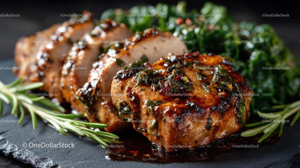 Juicy Grilled Pork with Rosemary Garnish