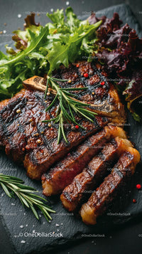 Grilled Ribeye Steak with Fresh Rosemary and Salad Greens