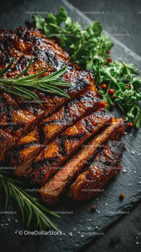 Sliced Grilled Steak with Rosemary and Fresh Greens