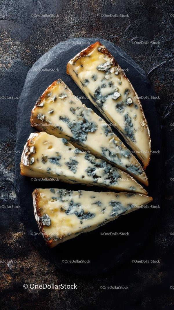 Gourmet Blue Cheese Slices on Slate Board