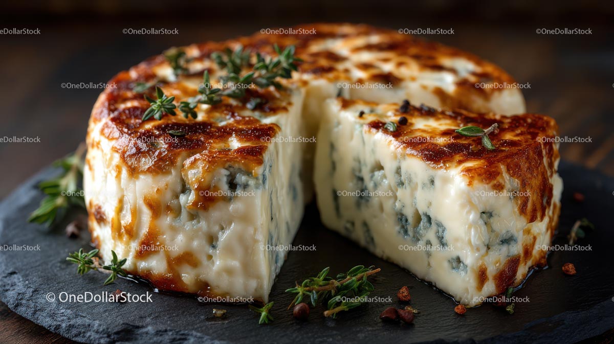Baked Blue Cheese with Thyme Garnish on Slate