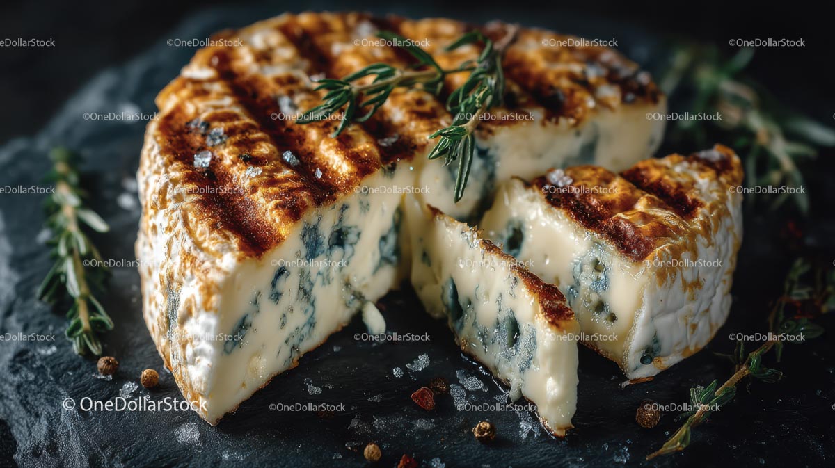 Grilled Blue Cheese with Rosemary Garnish