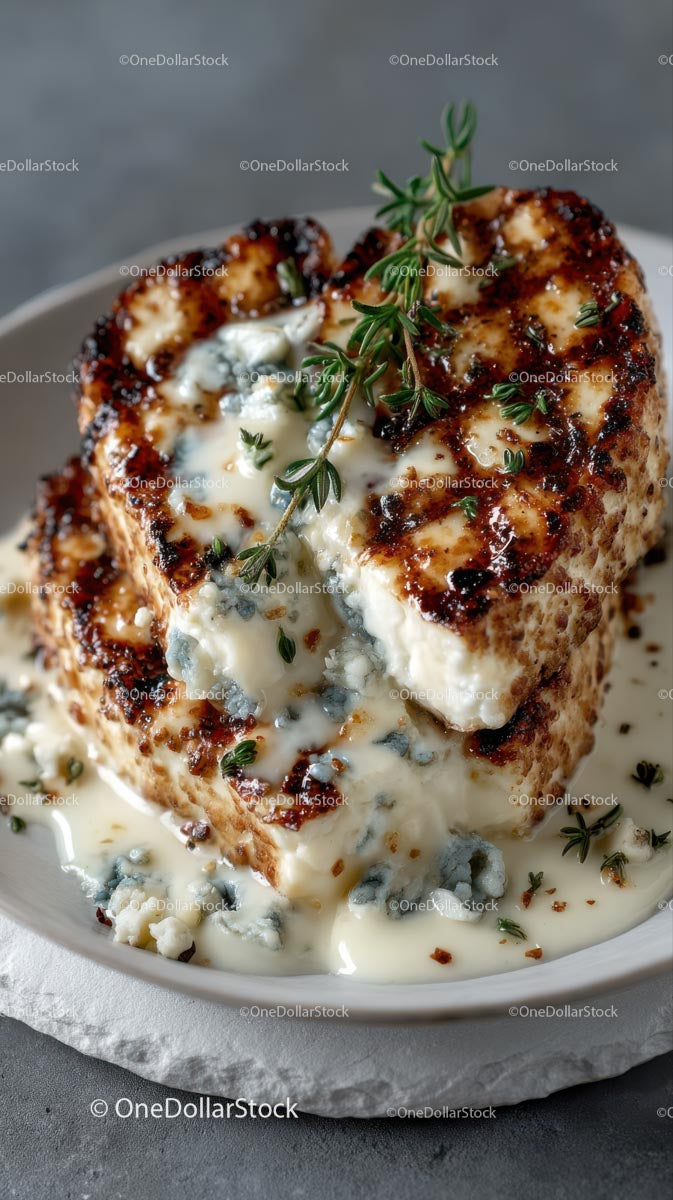 Grilled Blue Cheese with Fresh Thyme Garnish