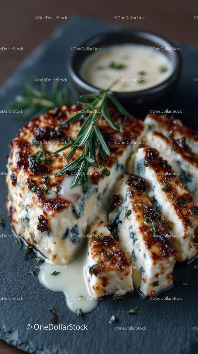 Melted Blue Cheese with Rosemary on Slate