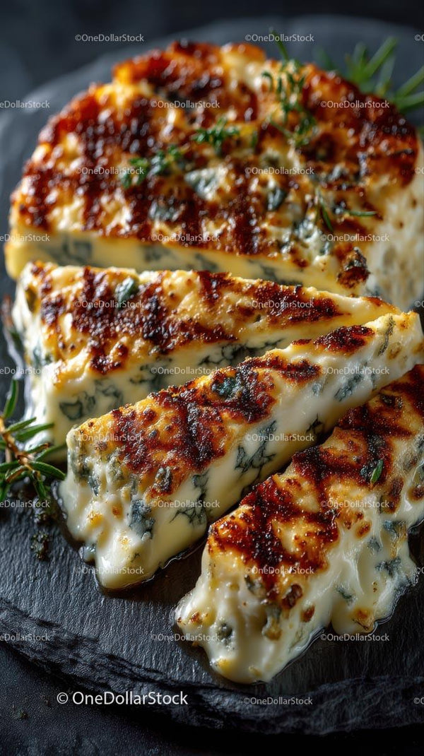 Slices of Grilled Blue Cheese with Fresh Rosemary