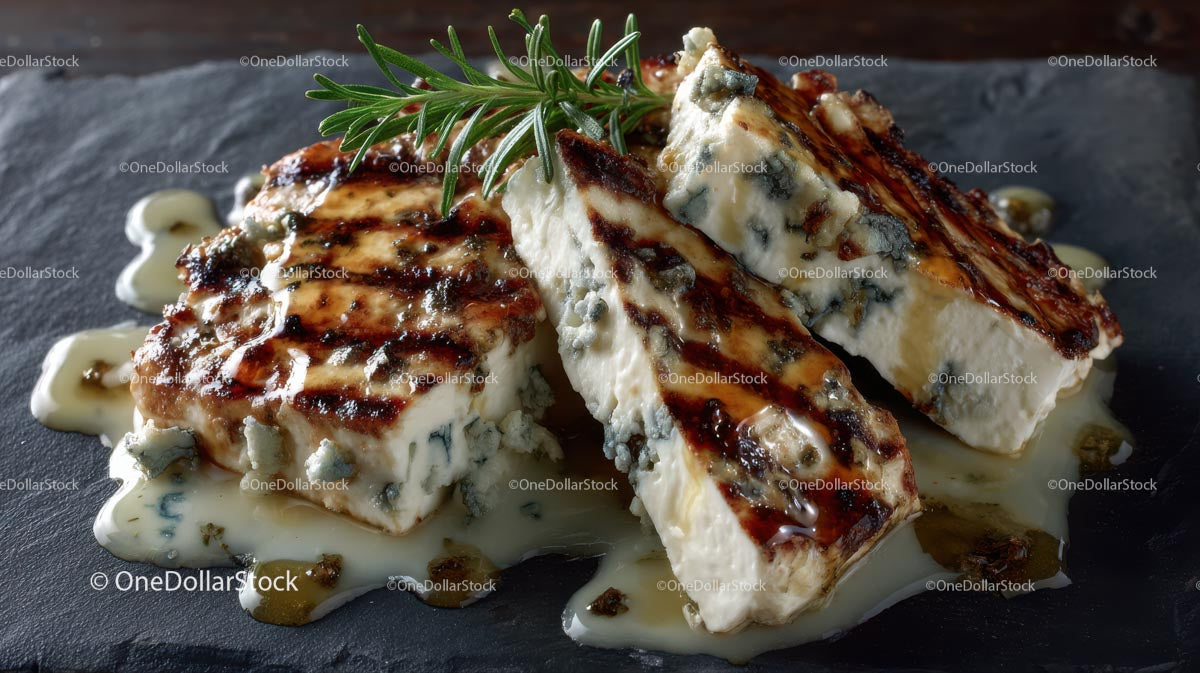 Grilled Blue Cheese with Fresh Rosemary Garnish