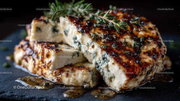 Grilled Blue Cheese with Fresh Herbs on Slate