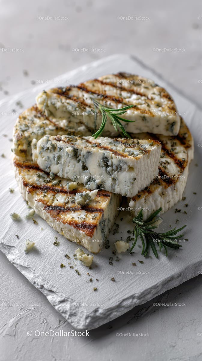 Grillowany ser pleśniowy ze świeżym rozmarynem na talerzu