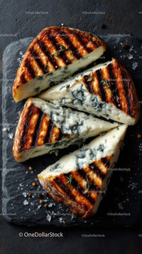 Grilled Blue Cheese Slices on Slate Board