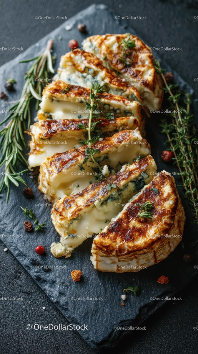 Grillowany ser pleśniowy z rozmarynem na talerzu łupkowym