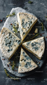 Artisan Blue Cheese Wedges on Marble Cheese Board
