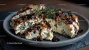 Baked Cheese with Herbs and Glaze on Rustic Plate