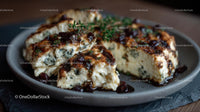 Baked Cheese with Herbs and Glaze on Rustic Plate