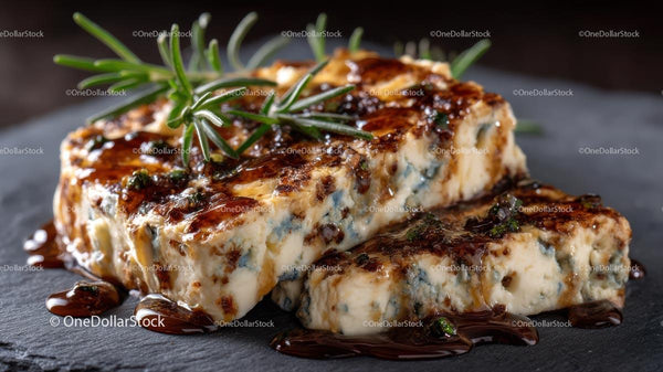 Grilled Blue Cheese with Fresh Rosemary Garnish