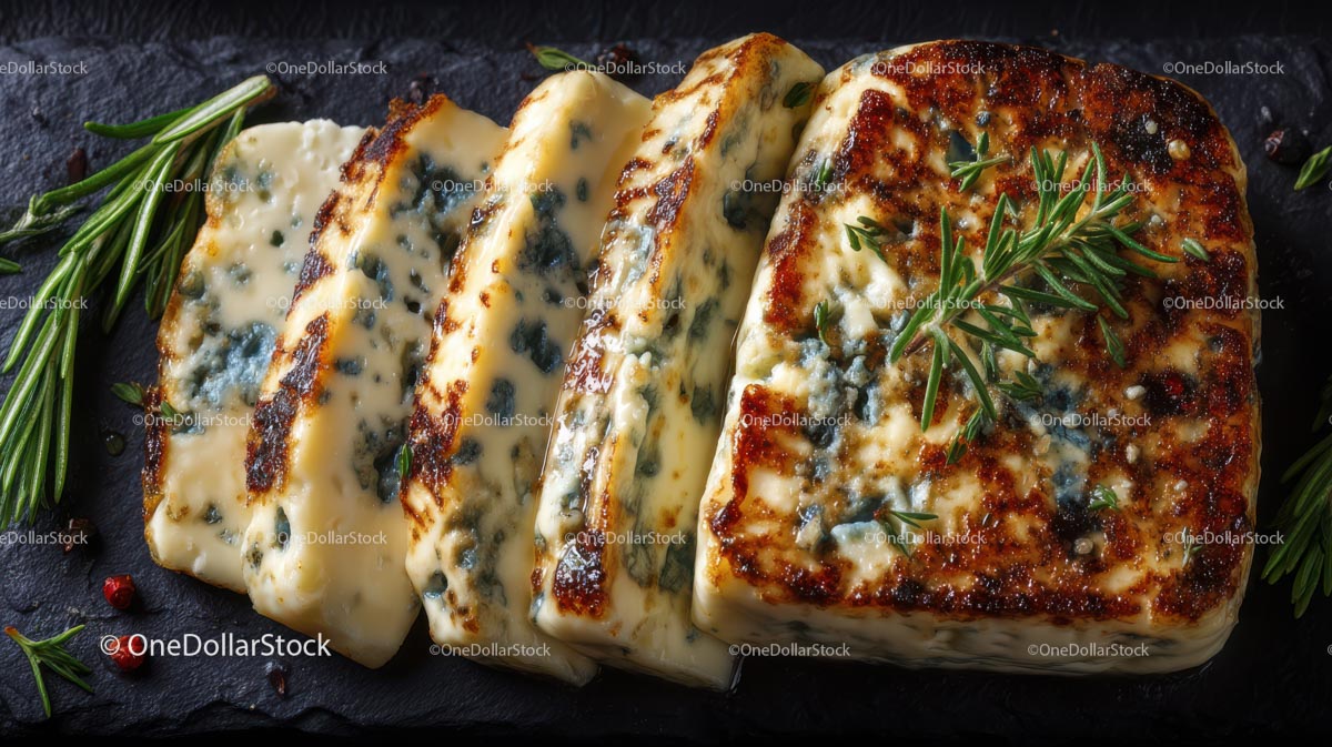 Grilled Blue Cheese Slices with Fresh Rosemary