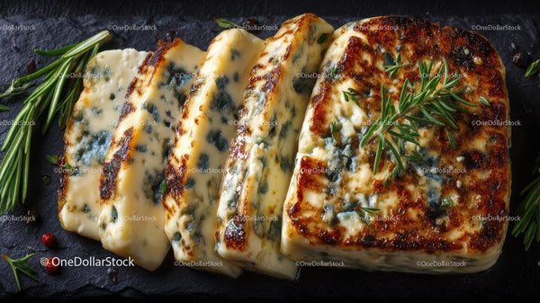 Grilled Blue Cheese Slices with Fresh Rosemary