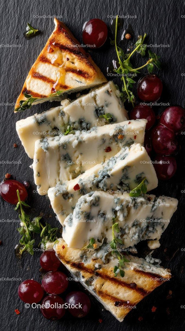 Gourmet Blue Cheese and Grape Platter on Slate
