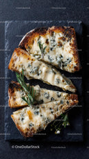Gourmet Toast with Blue Cheese and Rosemary Garnish