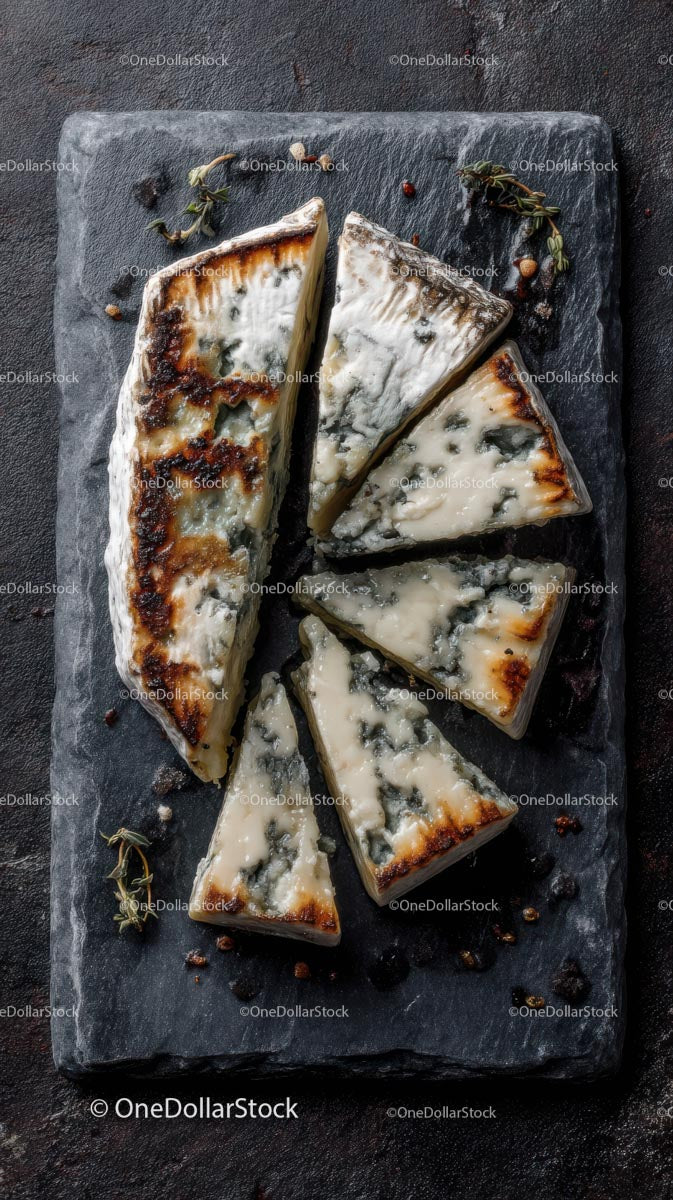 Blue Cheese Wedges on Slate Platter with Herbs