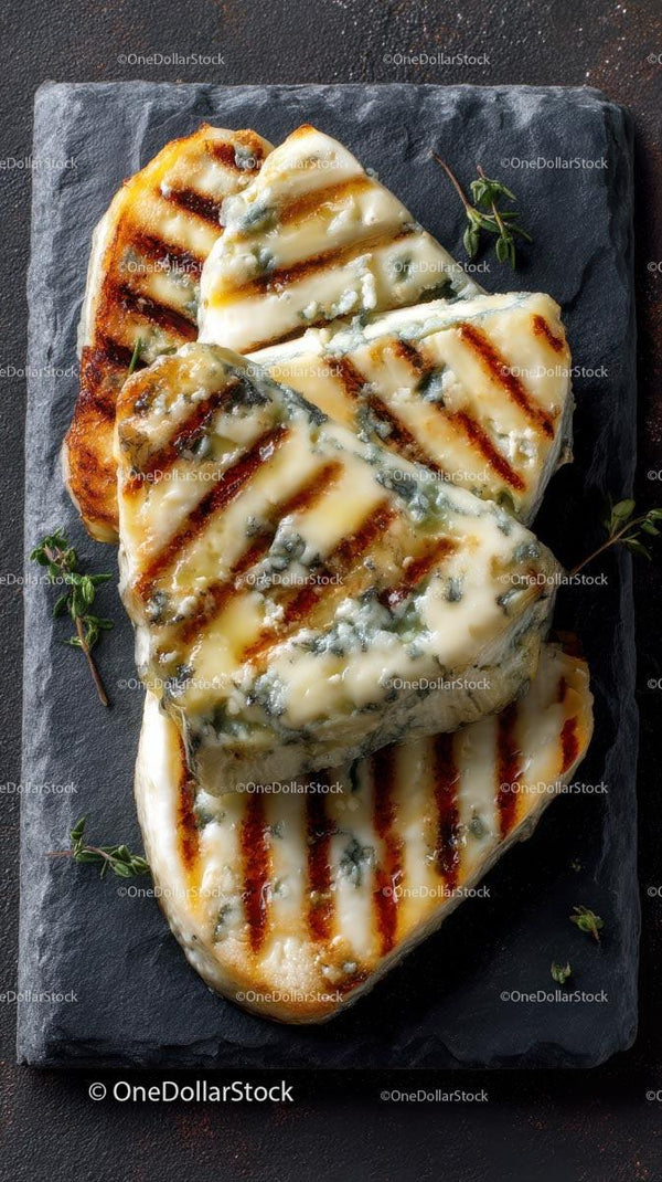 Grilled Blue Cheese Slices on Slate with Thyme