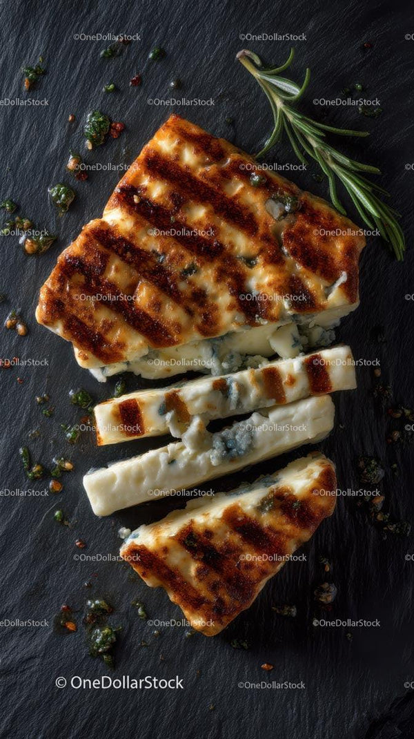 Grilled Halloumi with Rosemary on Slate Board