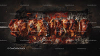 Juicy Grilled Meat on Skewer Over Charcoal Flame