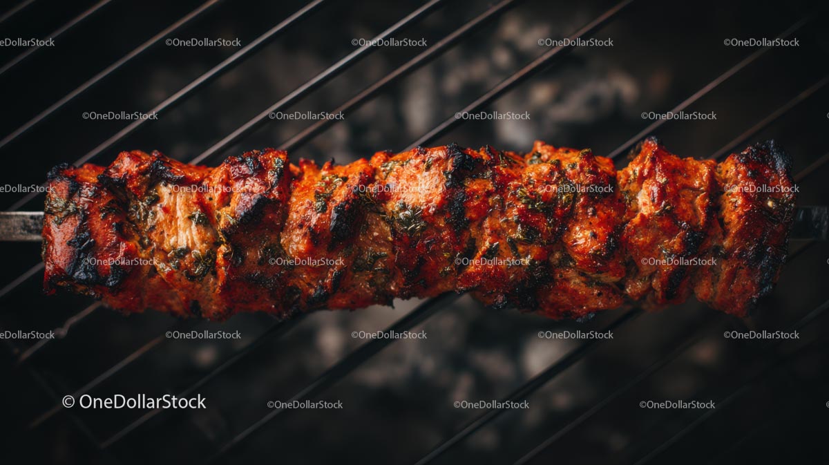 Delicious Barbecue Skewer on Open Fire Grill