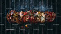 Juicy Grilled Skewer with Vegetables on Barbecue