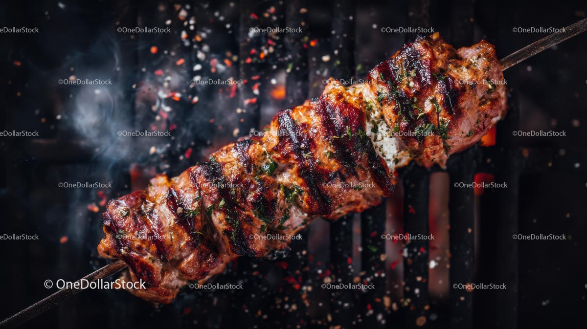 Juicy Skewered Meat on a Smoky Grill