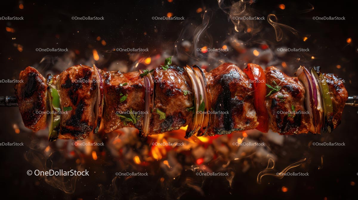 Succulent Grilled Kebab with Vegetables on Fire