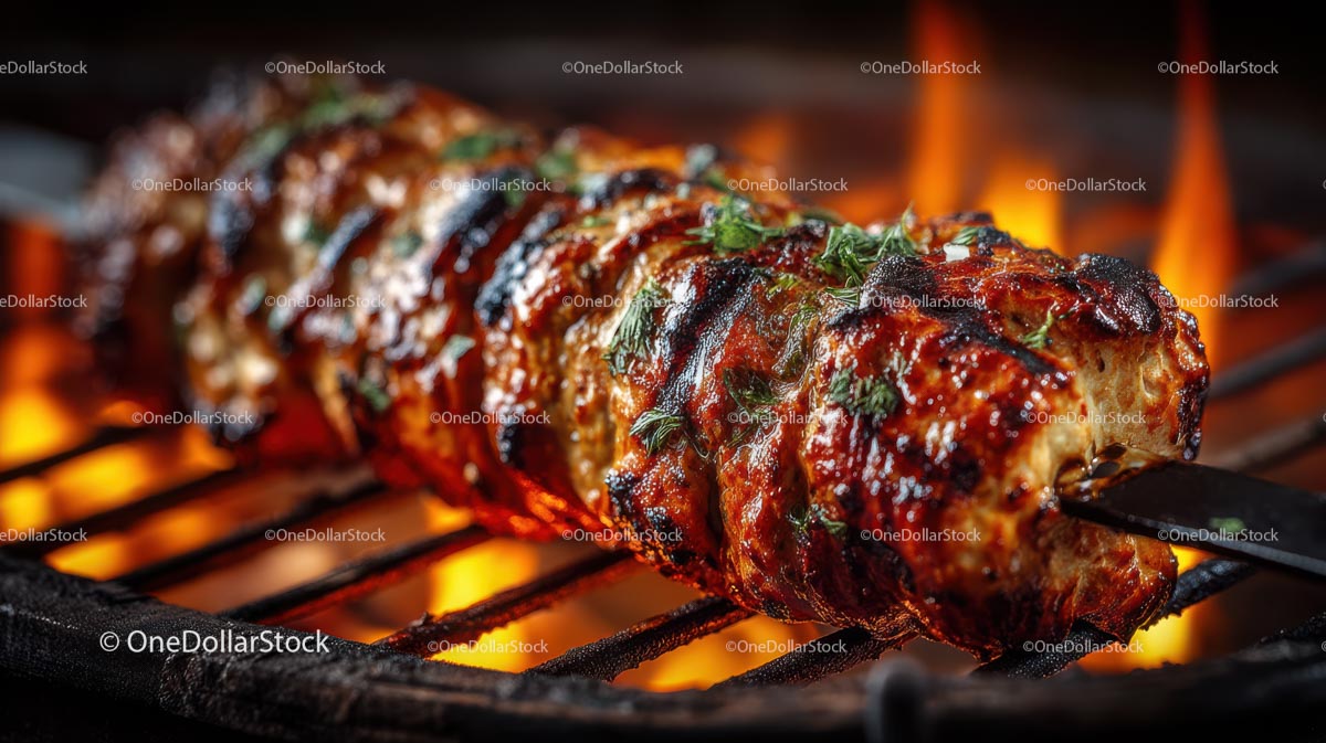 Soczyste kebaby na płonącym grillu