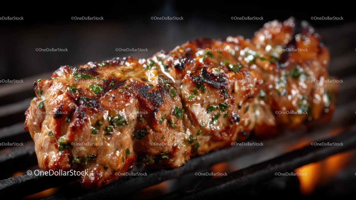 Juicy Grilled Pork Chops on Flaming Barbecue Grill