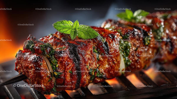 Succulent Grilled Skewers with Fresh Mint Garnish