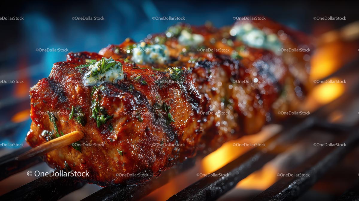 Grilled Beef Skewer on Flaming BBQ