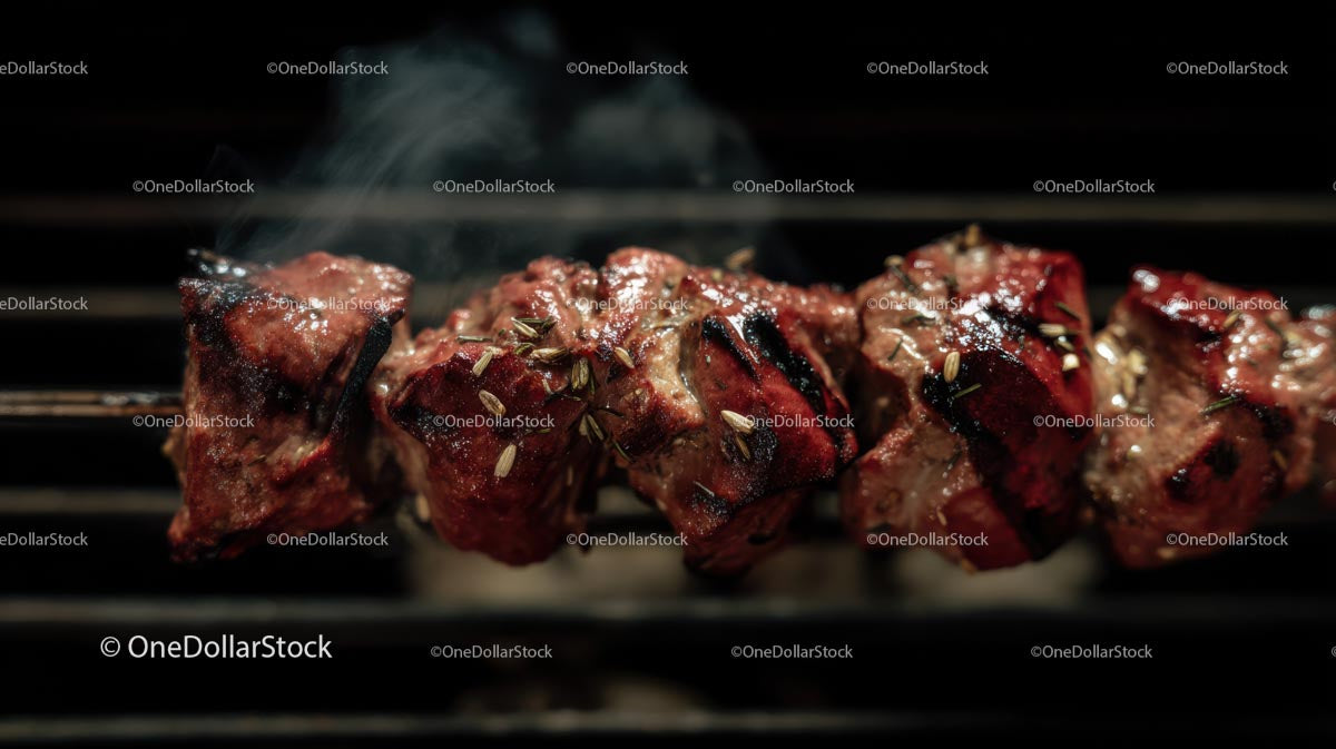 Sizzling Grilled Kebab with Herbs on Skewer