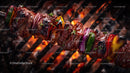 Juicy Grilled Skewer with Vegetables on Open Flame
