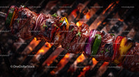 Juicy Grilled Skewer with Vegetables on Open Flame