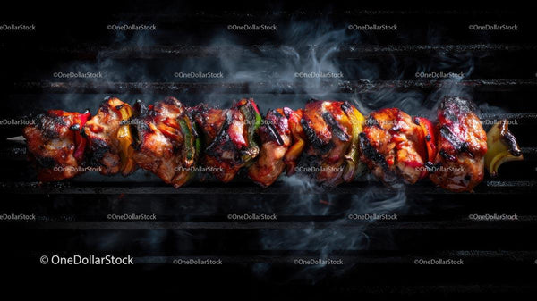 Delicious Charred Skewers on the Grill with Smoky Aroma