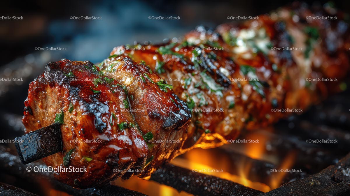 Soczysty grillowany szaszłyk na płonącym grillu