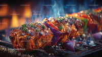 Juicy Grilled Meat with Colorful Vegetables on Skewers