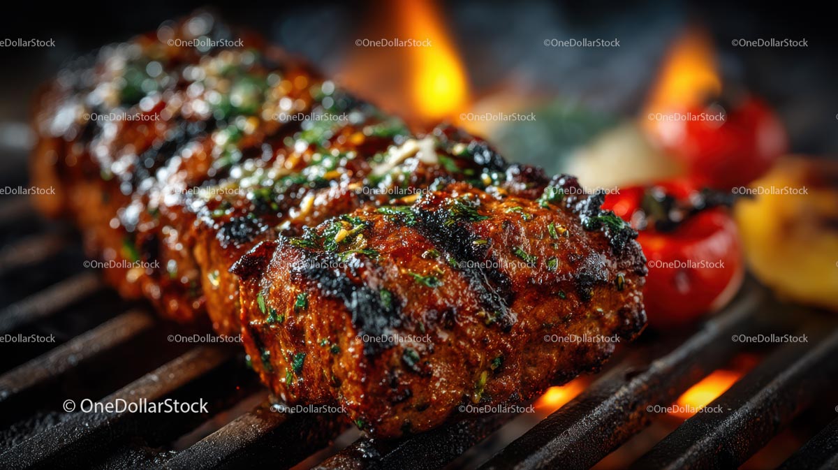 Grillowany stek skwierczący na otwartym ogniu grilla BBQ