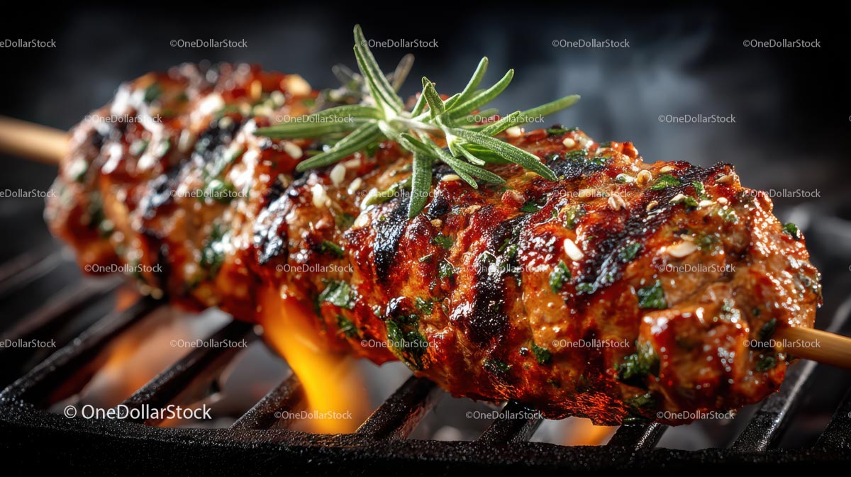 Grilled Herbed Meat Skewer on BBQ Grill