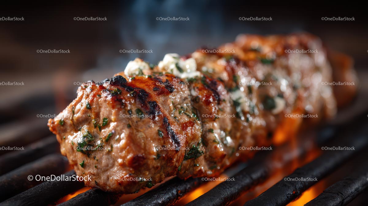Juicy Grilled Meat Skewer on Charcoal Grill