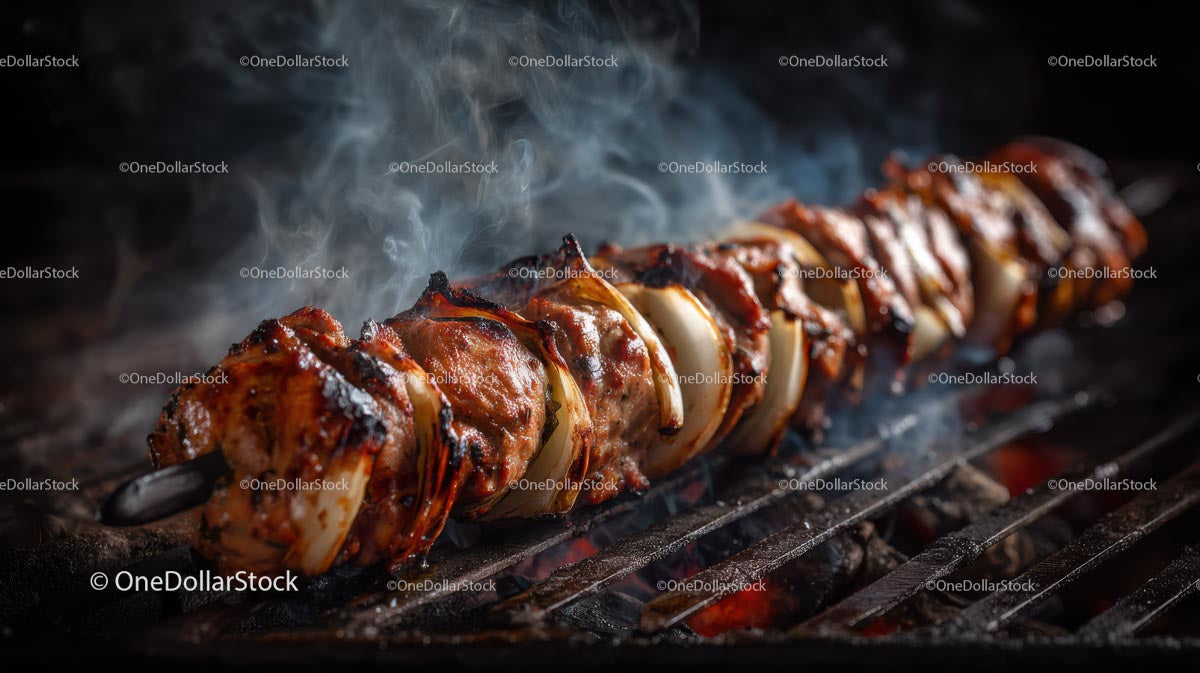 Juicy Grilled Skewers Smoking on the BBQ