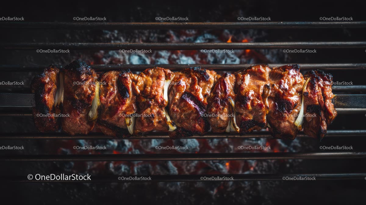 Juicy Grilled Meat Skewers Over Charcoal Grill