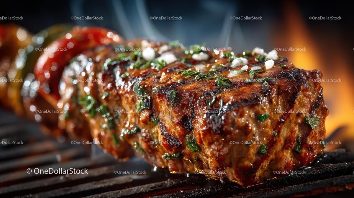 Juicy Grilled Steak on BBQ with Herbs and Spices
