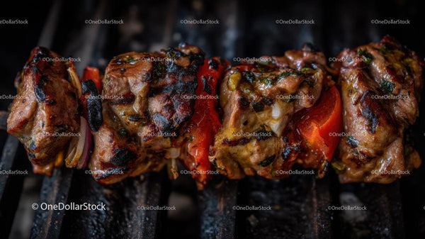 Juicy Beef Skewers Grilling on a Charcoal Barbecue