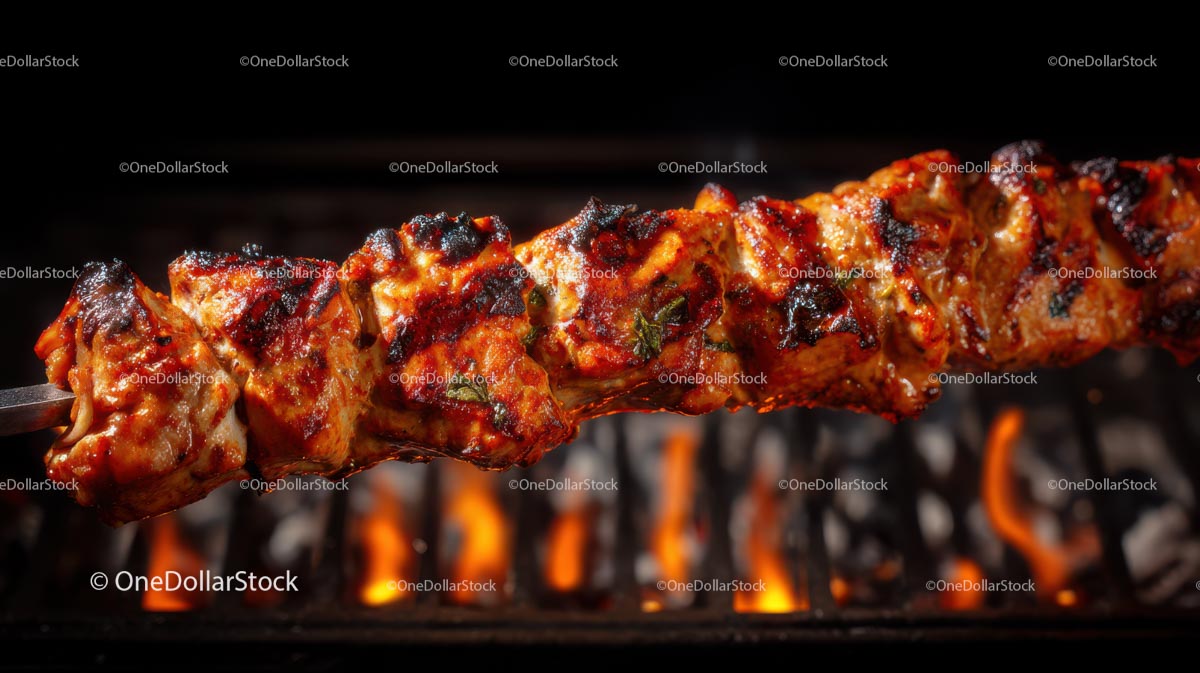 Juicy Grilled Kebab on Open Flame Barbecue