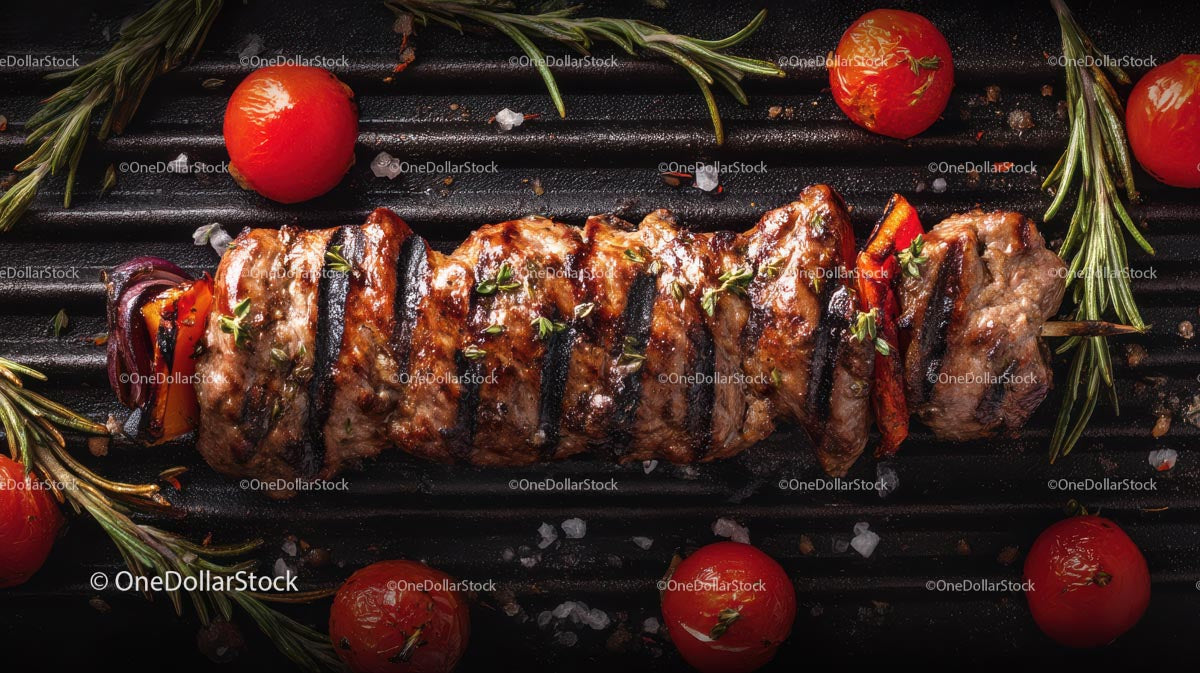 Grilled Meat Skewer with Rosemary and Cherry Tomatoes