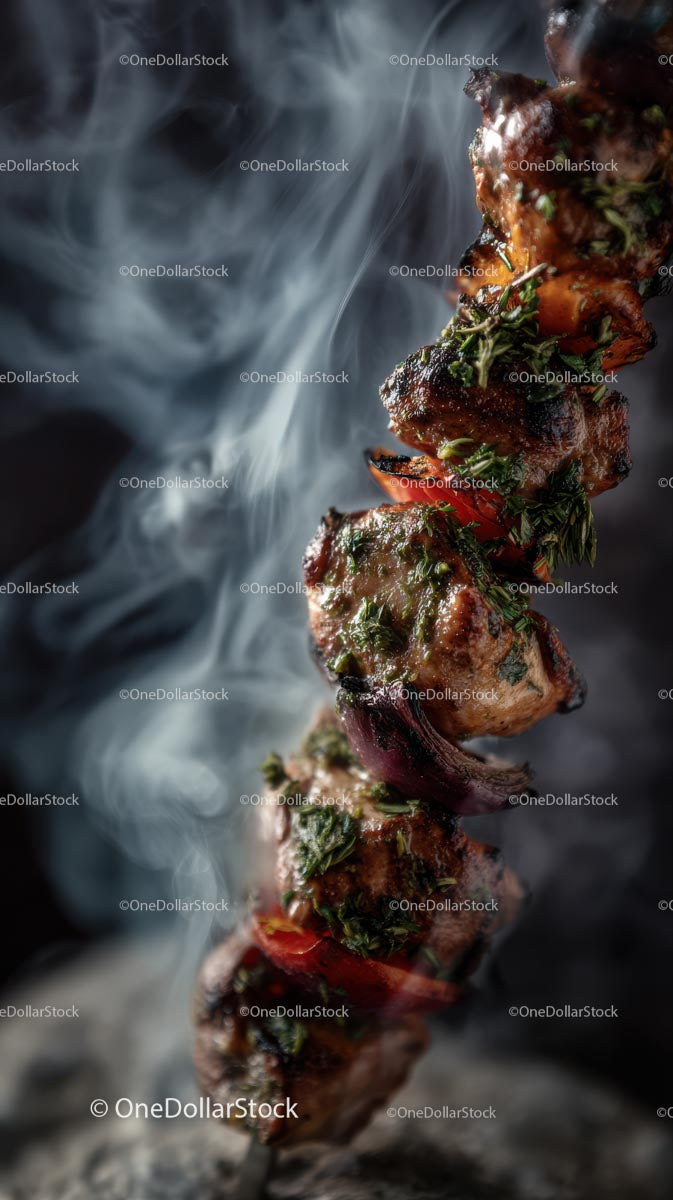 Smoky Grilled Meat Skewer with Fresh Herbs